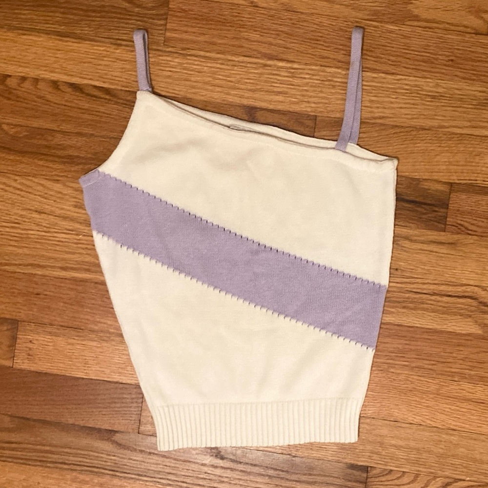 Vintage Courrèges asymmetrical cream & purple tank top